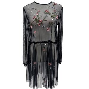 Divided Sheer Mesh Sheath Dress Embroidered Embellished Black 4 Dark Romantic